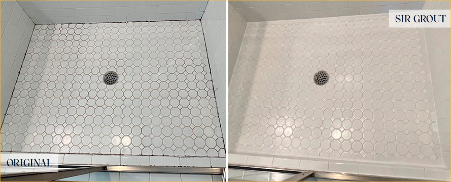 Shower Before and After an Excellent Grout Sealing in Jacksonville, FL