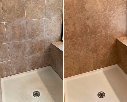 Shower Before and After a Tile Cleaning in Jacksonville, FL