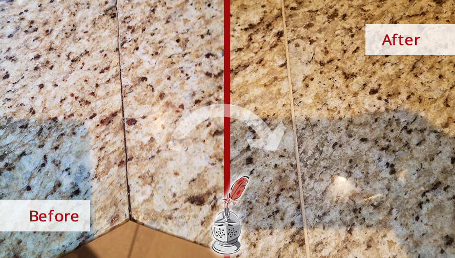 Our Stone Sealing Service Brought Back to Life This Unappealing Countertop in St Johns, FL Before and After Picture of a Stone Sealing Service in St Johns, FL