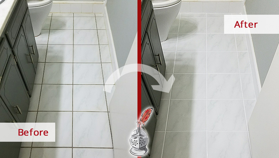 Before and After Picture of a Bathroom Grout Cleaning Service in Jacksonville, FL