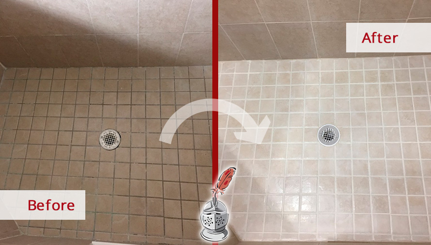 Before and After Picture of a Bathroom Grout Sealing in Jacksonville, Florida