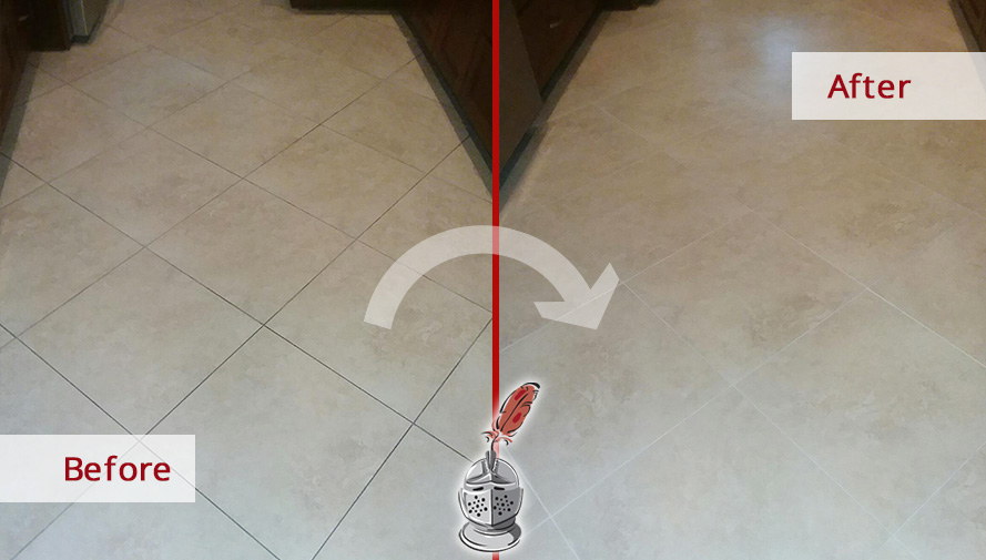 Thanks to Our Professional Team, This Homeowner Was Impressed with the Renovated Appearance of the Tile Floor after a Grout Sealing Job in Fleming Island, Florida Before and after Picture of This Tile Floor after a Grout Sealing Job in Fleming Island, FL