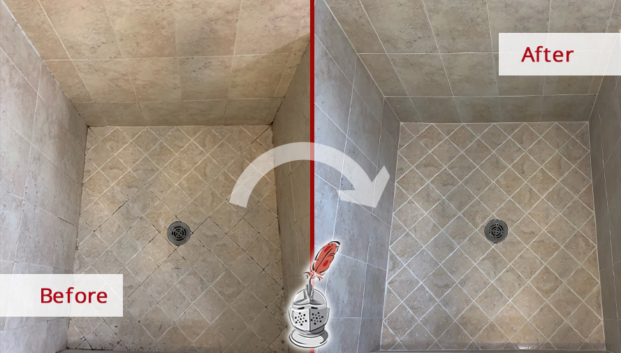 Shower Before and After Grout Cleaning Job in Jacksonville, FL