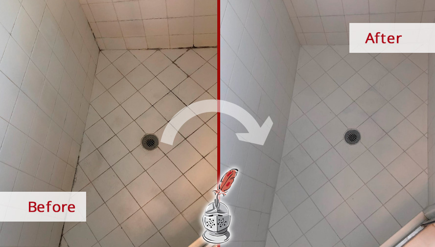 Before and After Image of a Shower After a Professional Grout Sealing in Jacksonville, FL