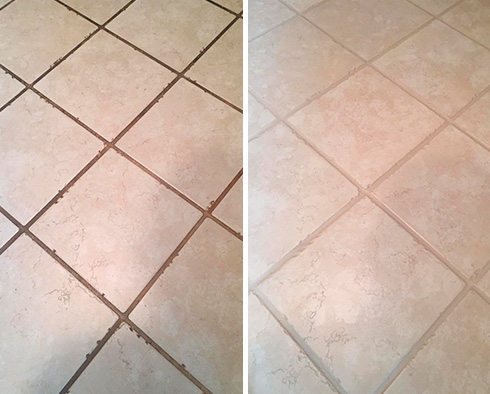 Floor Before and After a Grout Cleaning in Fleming Island, FL