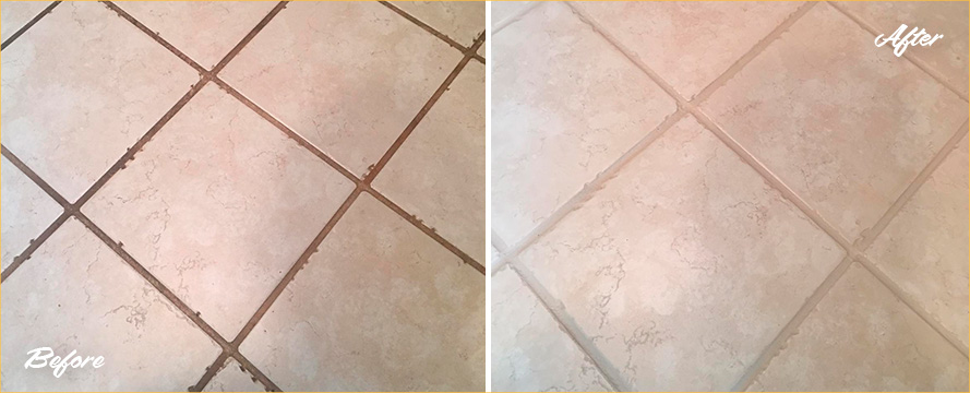 Kitchen Floor Before and After a Grout Cleaning in Fleming Island, FL