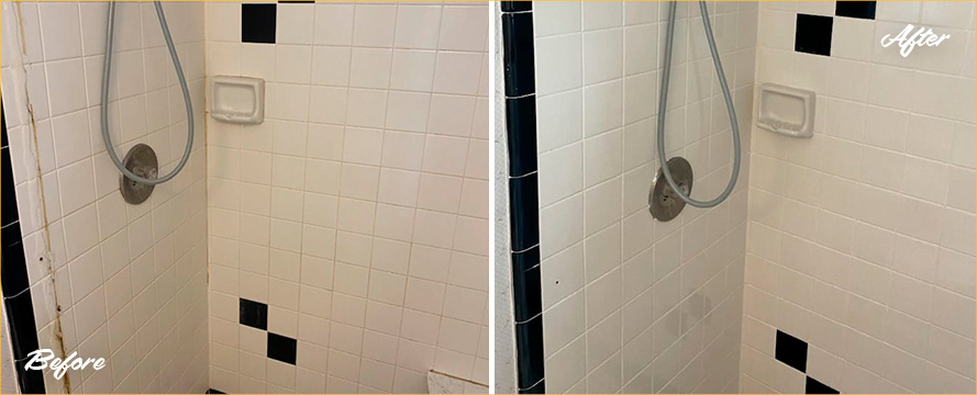 Picture of a Shower Before and After a Superb Grout Sealing in Jacksonville, FL