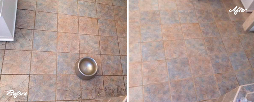 Picture of a Floor Before and After a Superb Grout Cleaning in Palencia, FL