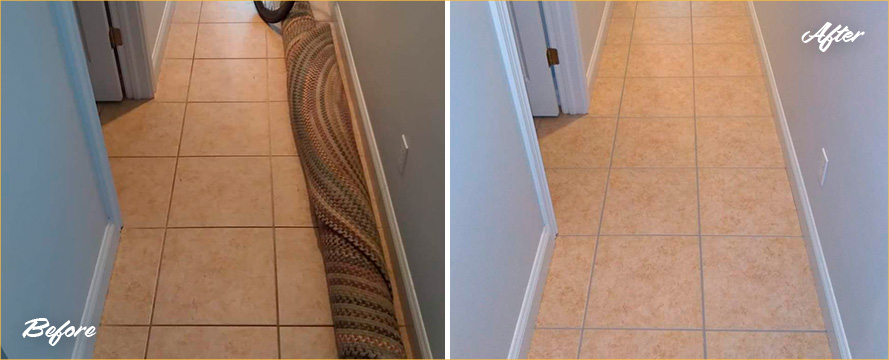 Picture of a Floor Before and After a Professional Grout Cleaning in Palencia, FL