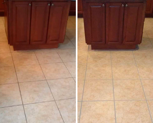 Picture of a Floor Before and After a Grout Cleaning in Palencia, FL