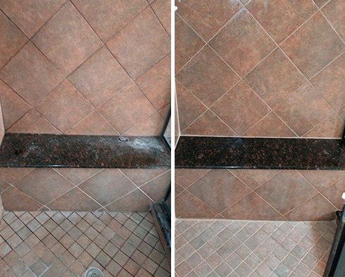 Picture of a Shower Before and After a Grout Sealing in Callahan, FL