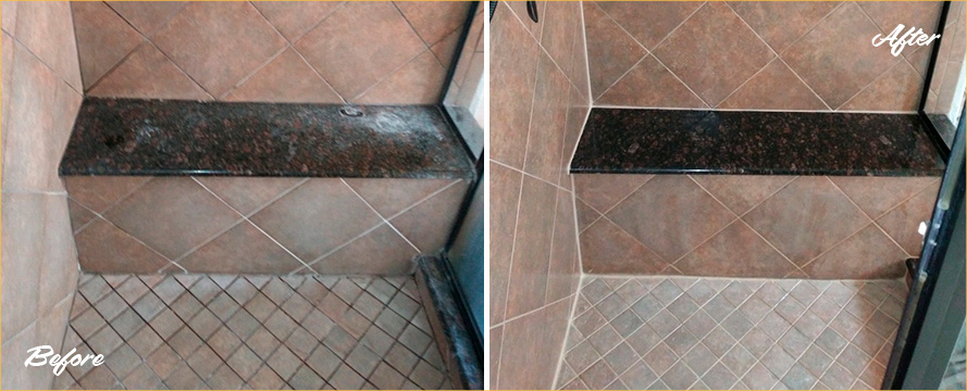 Picture of a Shower Before and After a Professional Grout Sealing in Callahan, FL