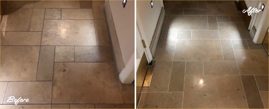 Lobby Before and After Our Stone Cleaning in Jacksonville, FL