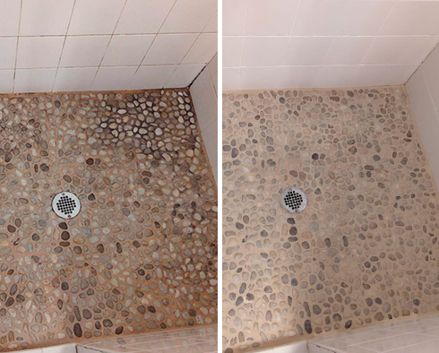 Shower Before and After Our Hard Surface Restoration Services in St. Augustine, FL