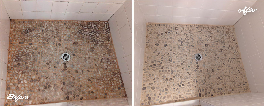 Shower Before and After Our Professional Hard Surface Restoration Services in St. Augustine, FL