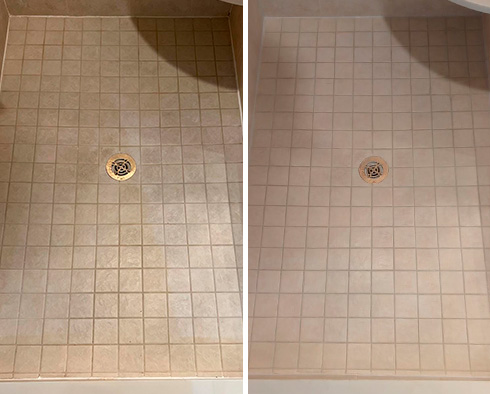Shower Before and After Our Grout Sealing Services in Neptune Beach, FL