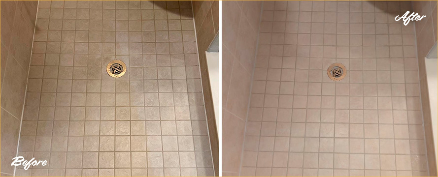Shower Before and After Our Grout Sealing Services in Neptune Beach, FL