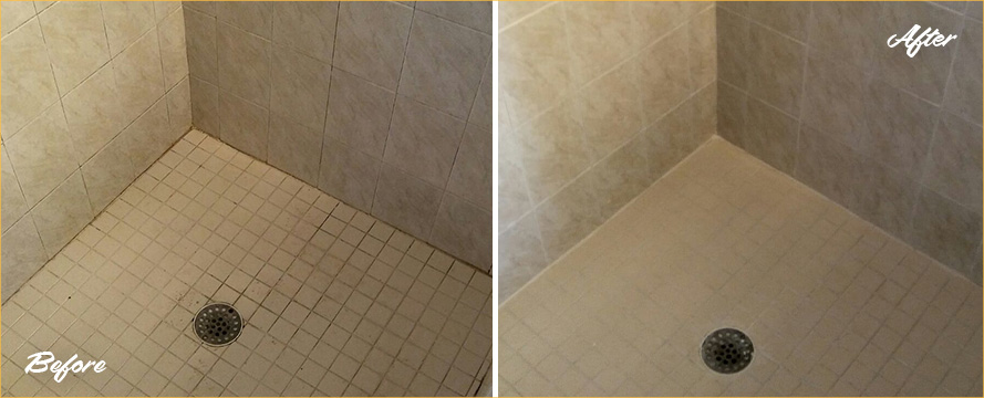 Shower Before and After an Outstanding Grout Sealing in Orange Park, FL