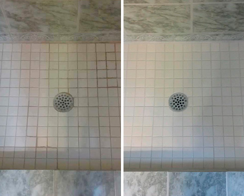 Shower Before and After our Hard Surface Restoration Services in St. Augustine, FL