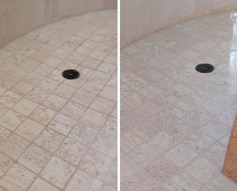 Master Shower Before and After Our Grout Cleaning in St Augustine Beach, FL