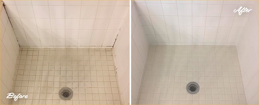 Shower Before and After Our Grout Sealing in Atlantic Beach, FL