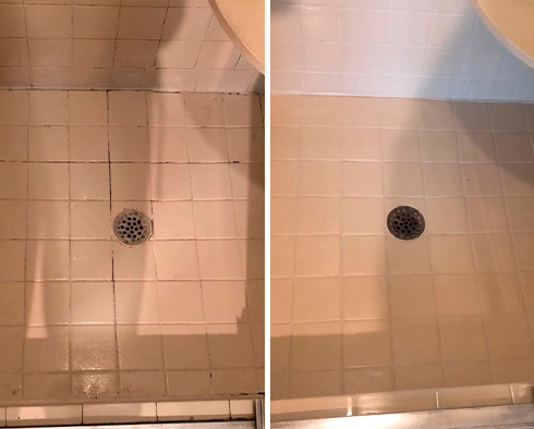 Shower Before and After Our Hard Surface Restoration Services in Jacksonville, FL