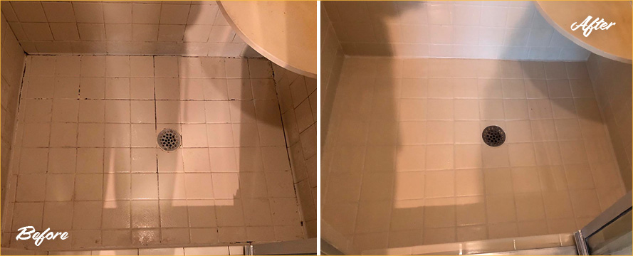 Shower Before and After Our Professional Hard Surface Restoration Services in Jacksonville, FL