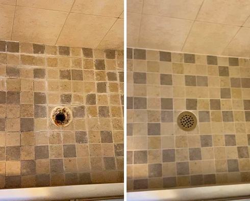 Shower Before and After a Grout Cleaning in St. Johns, FL