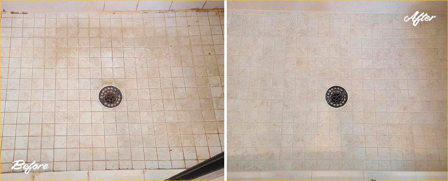 Shower Before and After Our Professional Caulking Services in Jacksonville, FL