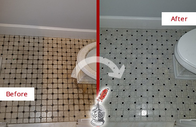 Before and After Picture of a Neptune Beach Bathroom Tile and Grout Cleaned to Remove Stains