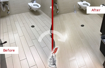 Before and After Picture of a Crescent Beach Office Restroom's Grout Cleaned to Remove Dirt
