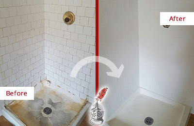 Sir Grout Cleans this Middleburg Shower Cleaned to Eliminate Mold Before and After Picture of a Middleburg Shower Cleaned to Eliminate Mold